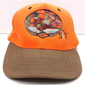 Adventure Series Hat Hunter Orange Adjustable Strap Pheasants Vintage #A070